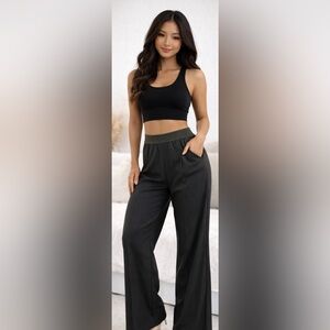 Black Pinstripe High-Waisted Pants